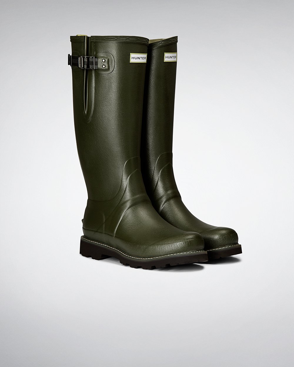 Mens Hunter Balmoral Side Adjustable - Tall Rain Boots Dark Olive - 9813-EJQLX